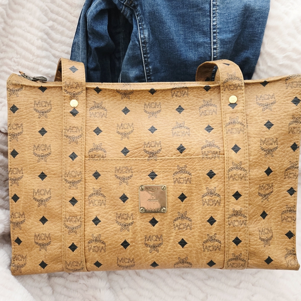 Authentic MCM Viestos XL Vintage Tote Shoulder Laptop Weekender Duffle Travel - Picture 4 of 15